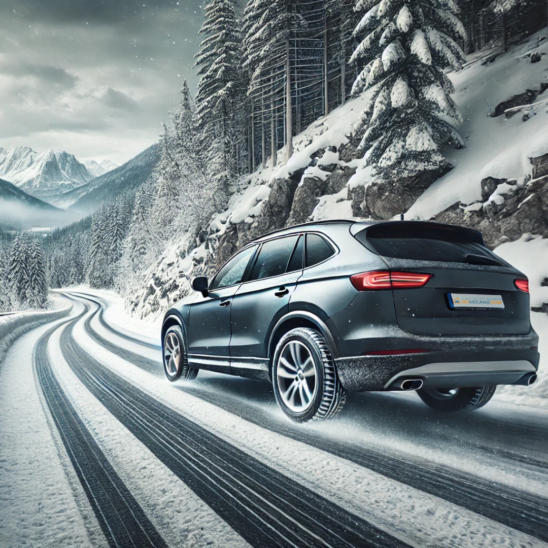 Voiture roulant en pleine montagne avec des pneus Hiver par GOMECANO.COM