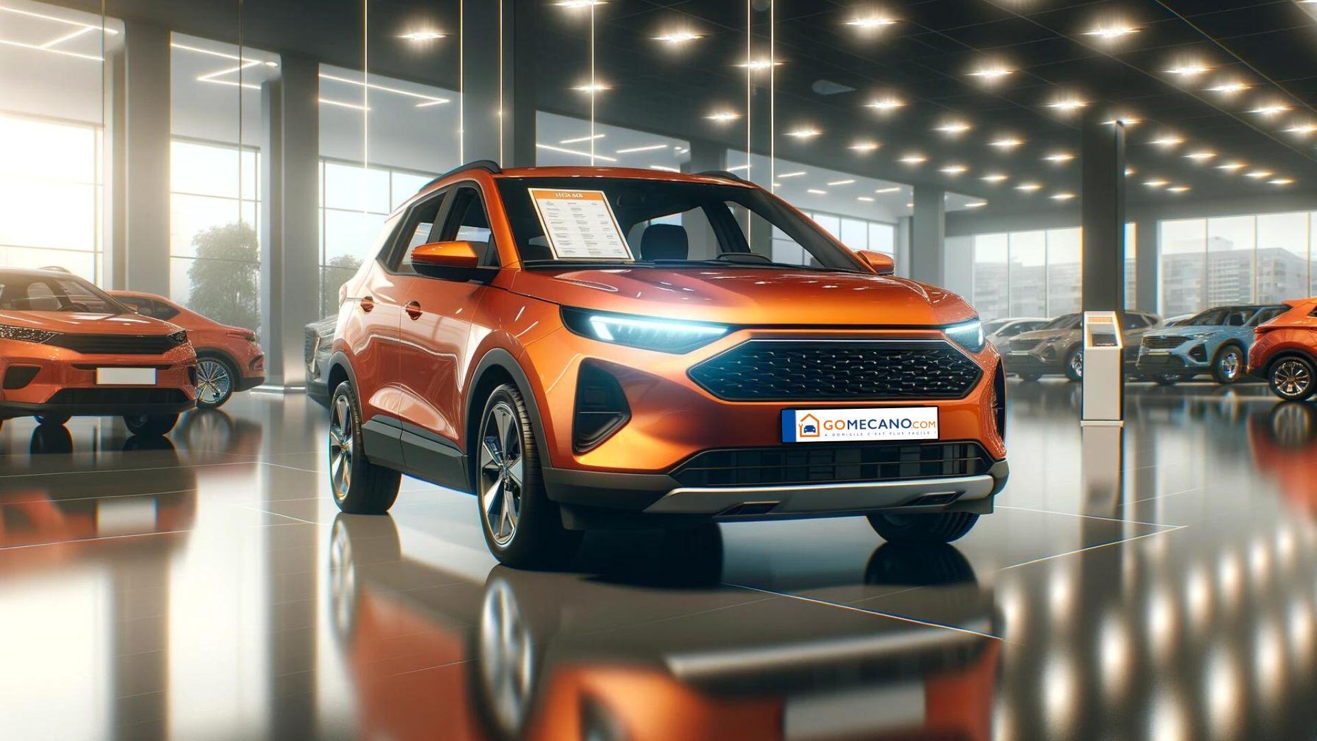 Voiture orange neuve en concession pour le financement d'une voiture neuve par GOMECANO.com