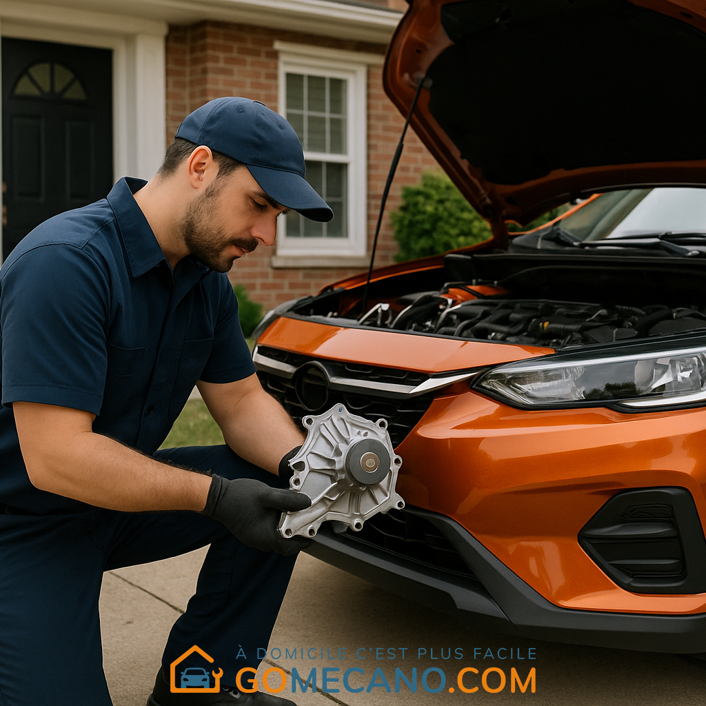 Gomécanicien qui change une pompe à eau par GOMECANO.COM