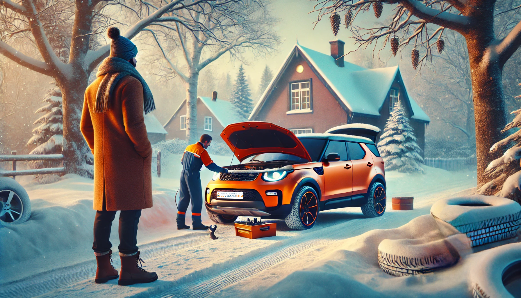 Gomécanicien qui entretien une voiture en hiver par GOMECANO.COM