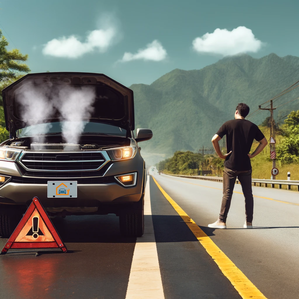Voiture en panne arrêtée sur le bord de la route - GOMECANO.COM à votre service
